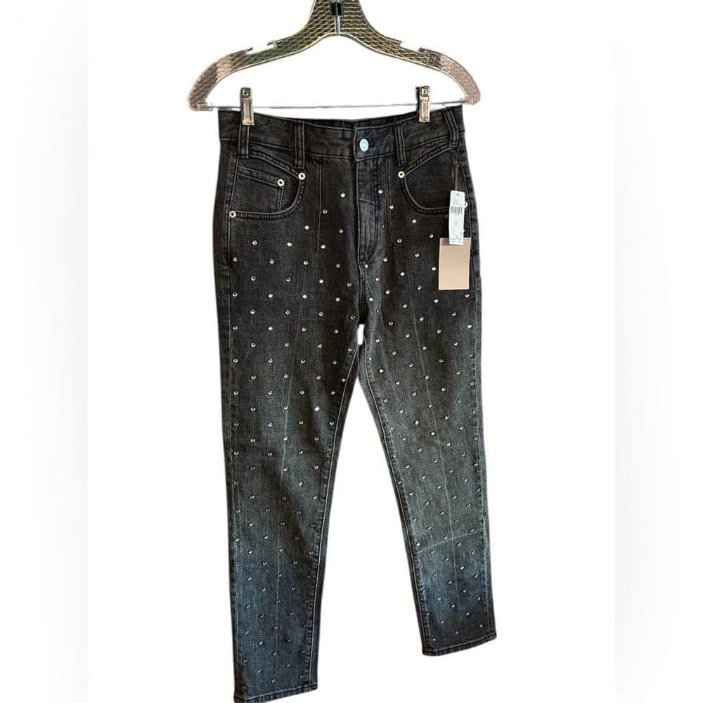NWT Anthropologie Pilcro Rhinestone Embellished High Rise Black Jeans 25 - Picture 3 of 12
